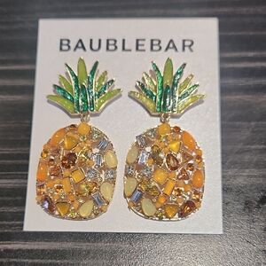 BaubleBar Tropical Pineapple Earrings with Green and Orange Gems